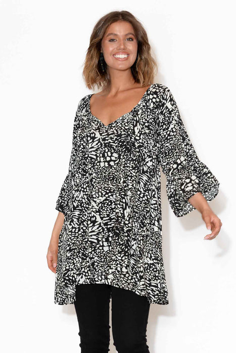 Clarke Black Animal Bell Sleeve Top 
