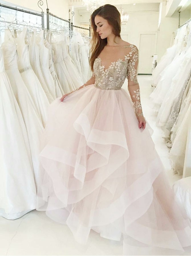 long sleeve pink bridesmaid dress