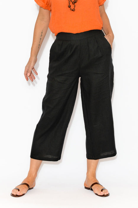 Gloria Black Cropped Linen Pant – Blue 