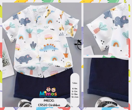 Conjunto de camisa Dinosaurio y short azul