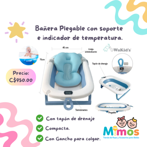 Bañeras Plegables con Almohadilla y Termómetro