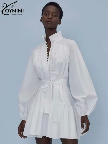 Vestido blanco Corto manga larga detalle de botones tallas ML
