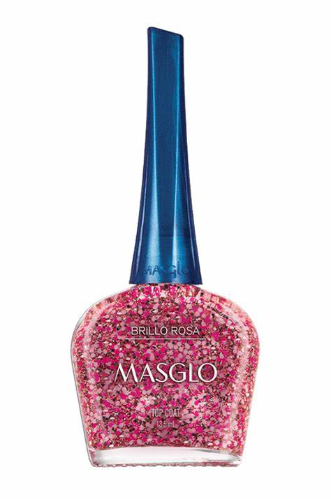 brillo con particulas  de masglo  coral , rosa ,