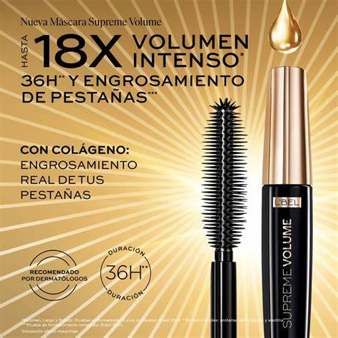 pestaniña de supreme volumen  de lbel negra con tapa dorado