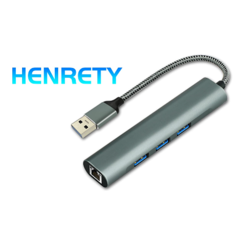 Adaptador USB a 3 USB, RJ45