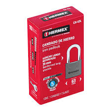 CANDADO DE HIERRO 63MM GANCHO LARGO EN CAJA,HERMEX