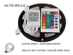 CINTA LED RGB CON CONTROL 12V FUENTE 1AMP X5MTS LED