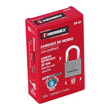 CANDADO DE HIERRO 63MM GANCHO CORTO EN CAJA,HERMEX