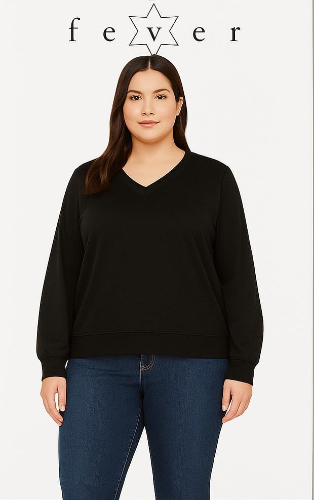 FEVER BLUSA T/XXL DE MANGA LARGA ESTILO SUETER PARA DAMA NEGRO TALLA XXL