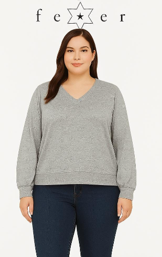 FEVER BLUSA T/XXL DE MANGA LARGA ESTILO SUETER PARA DAMA GRIS TALLA XXL