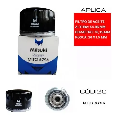 MITO-5796 MITSUKI FILTRO ACEITE RENAULT MEGANE CLIO SCENIC KANGOO LOGAN