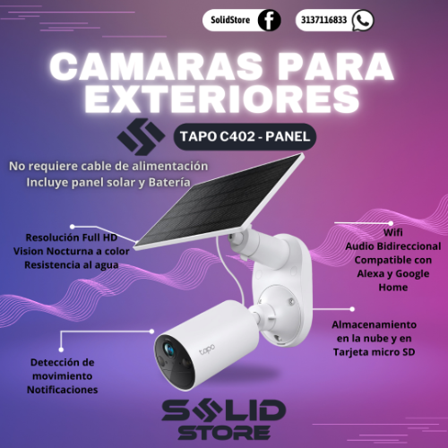 Camara inalambrica para exteriores Tapo C402 con Panel y batertia