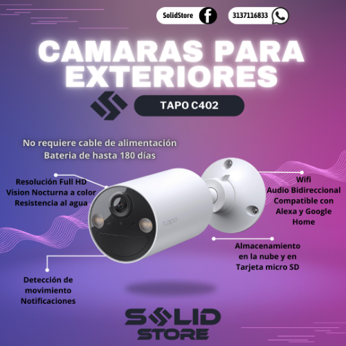 Camara inalambrica para exteriores Tapo C402 con bateria de 180 dias