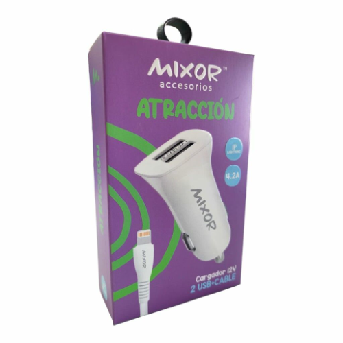 CARGADOR 12V MIXOR MOD 44 ATRACCION - 3,1A - 2 USB CON CABLE LIGHTING