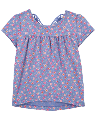 Carters - T Shirt -  Floral Print Crochet Butterfly Top