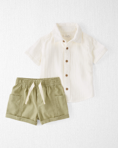 Carters - Conjunto - Linen set verde y blanco NB