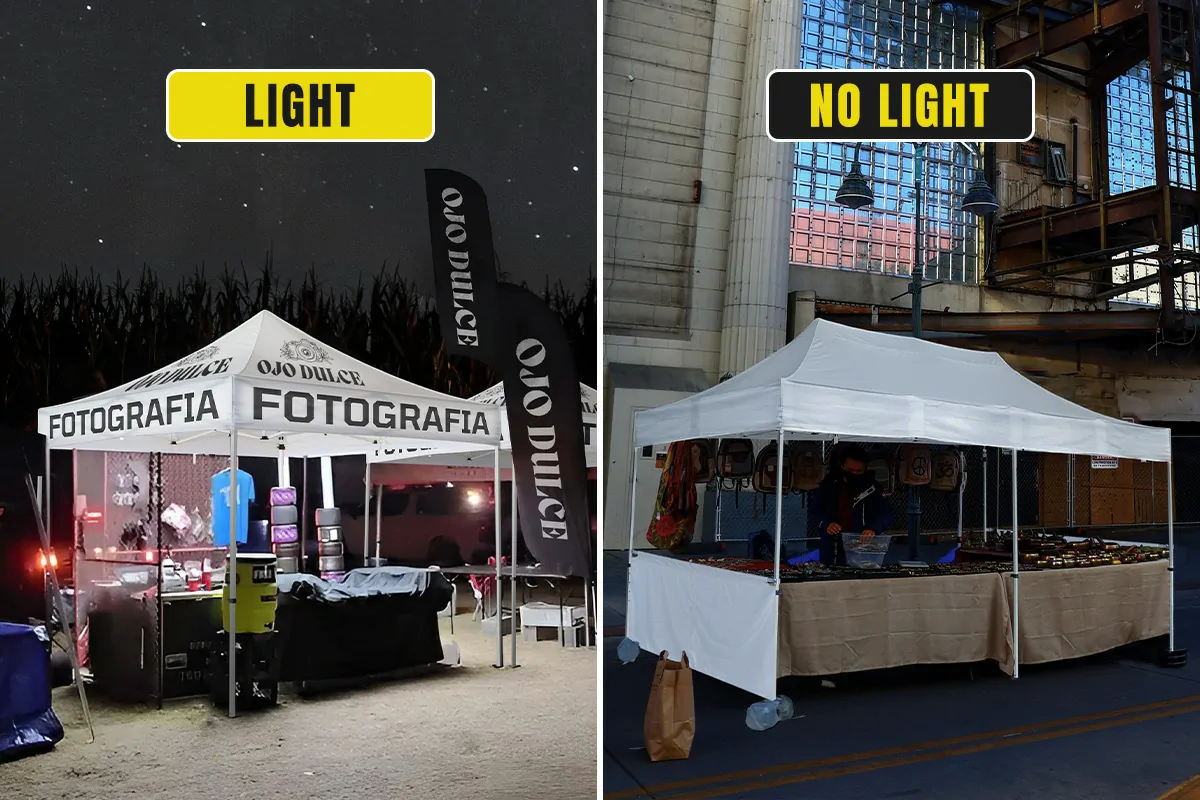 Vendor booth with light vs vendor booth without light