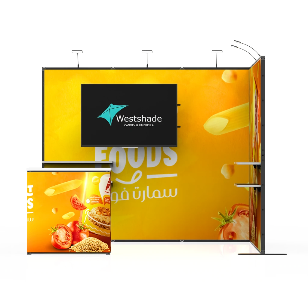 10x10 trade show booth -L shape - 2 pcs display backdrop and counter