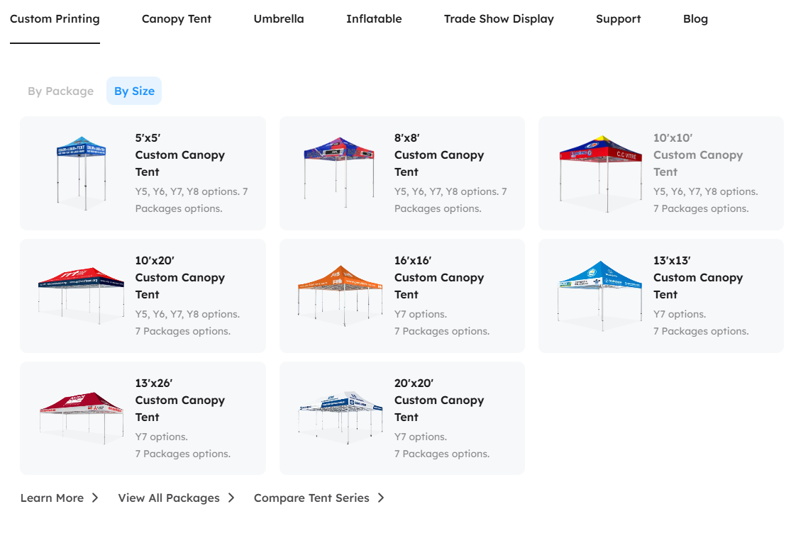 Canopy tent sizes available