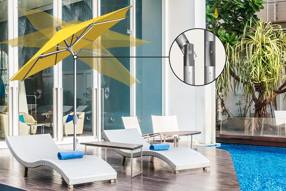 The tilting umbrella is designed to adjust the shade position as needed