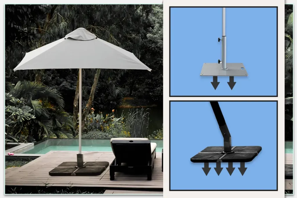 You can secure your patio umbrella with an umbrella stand.