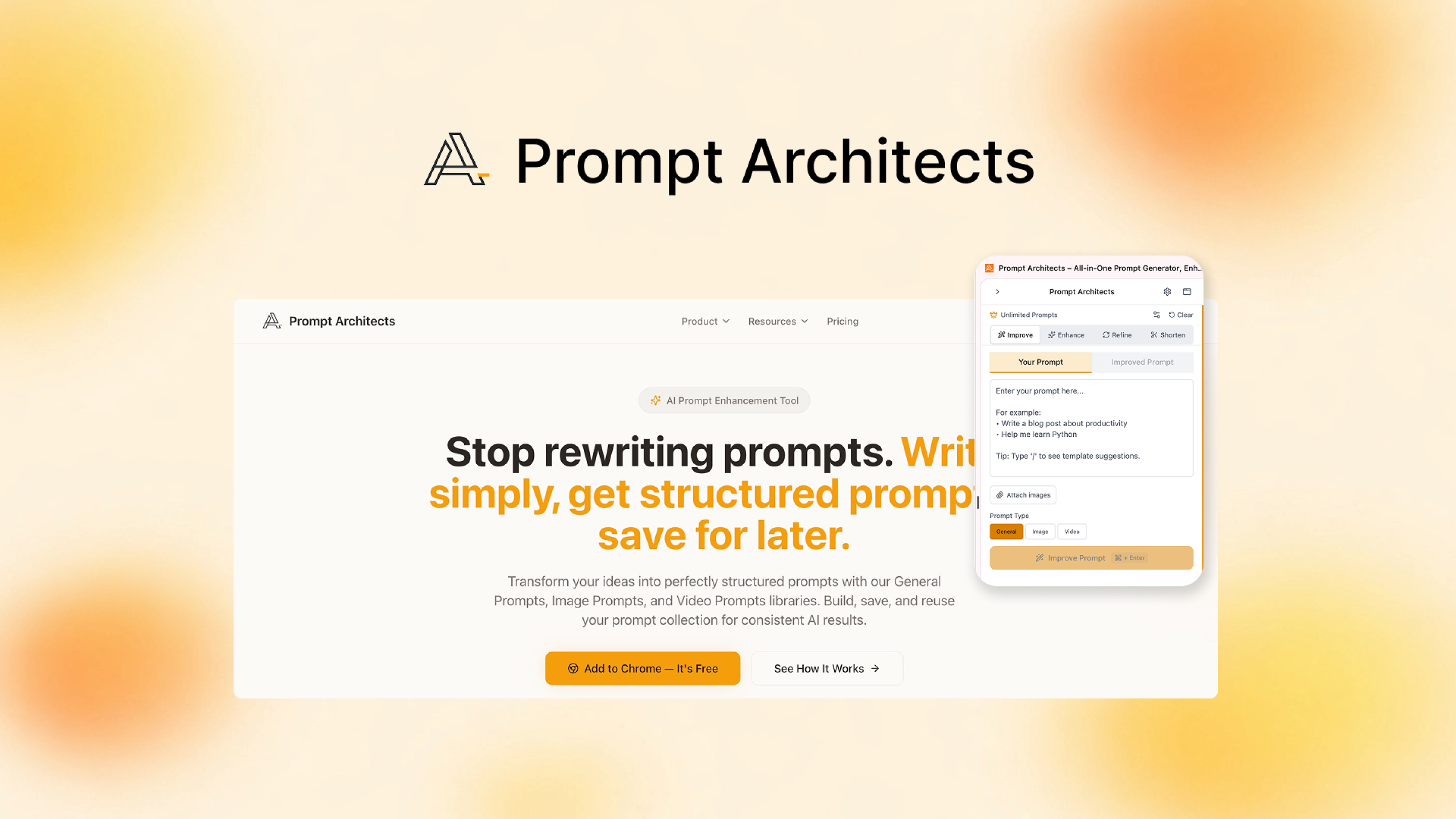 Prompt Architects – AI prompt enhancer for ChatGPT, Gemini, and Claude
