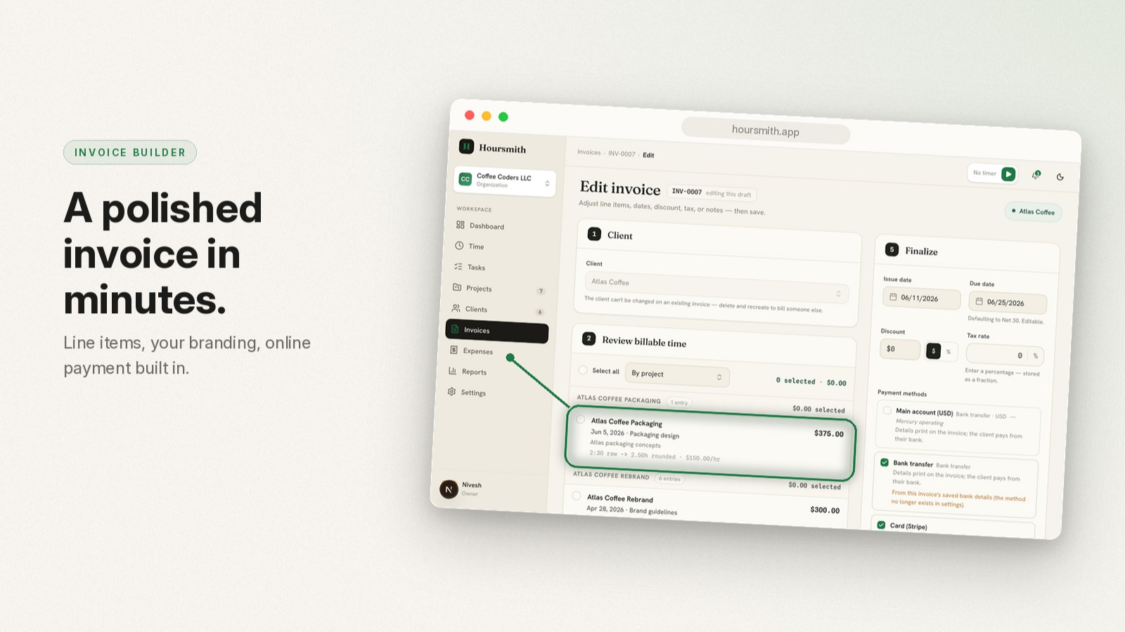 Time tracking that flows into invoices