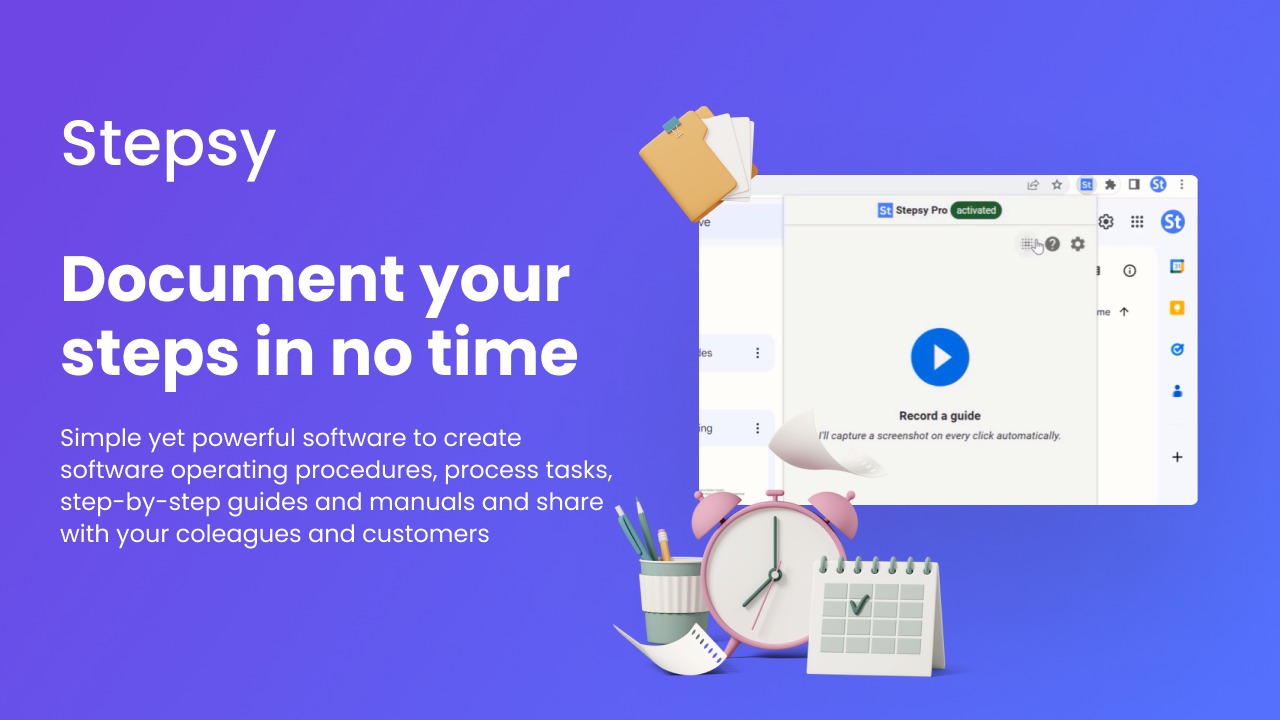 Create step-by-step guides in minutes with Stepsy's browser extension.