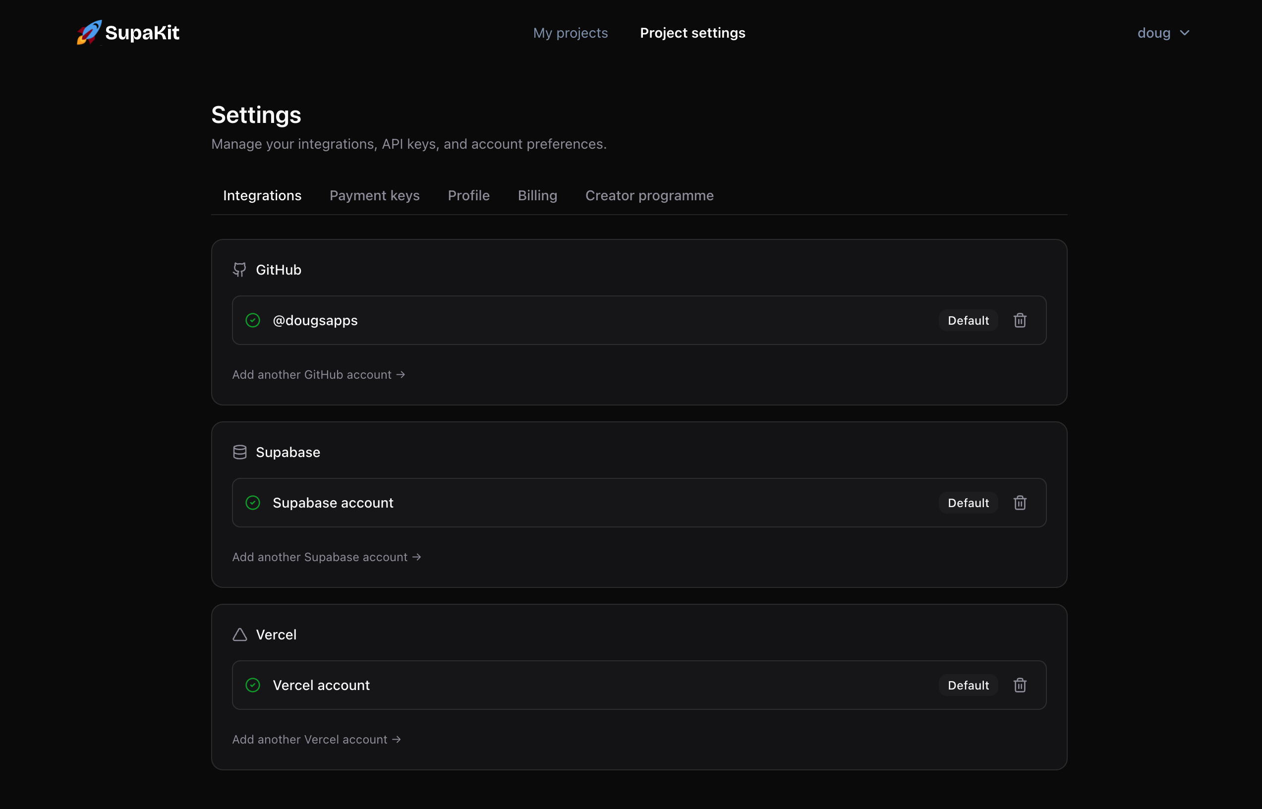 Integrate multiple GitHub, Supabase and Vercel accounts. thumbnail