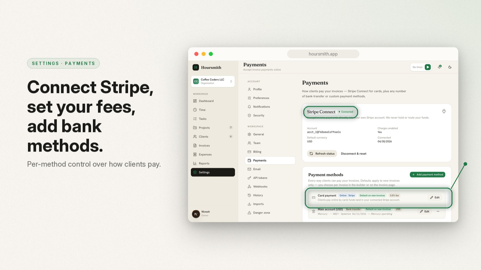 Client payments into your own Stripe account