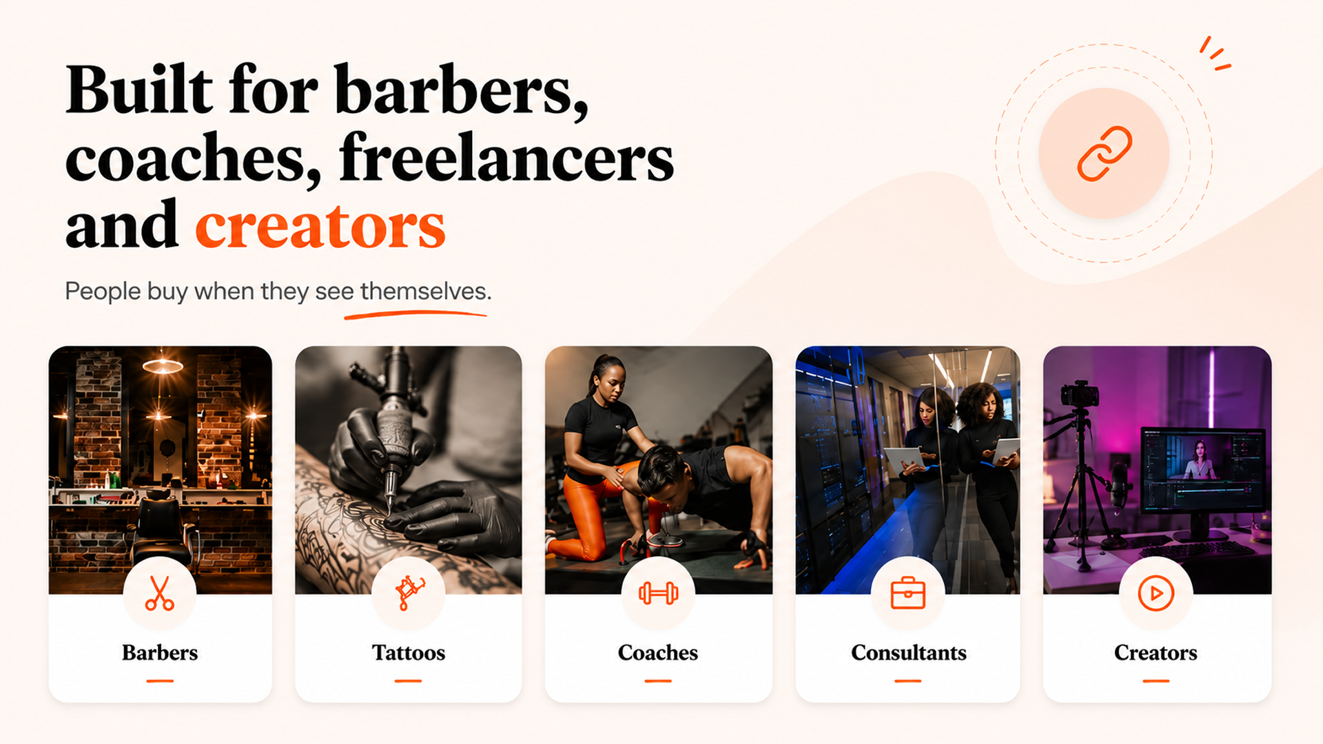 Service-business categories including barbers, coaches, consultants, and creators.