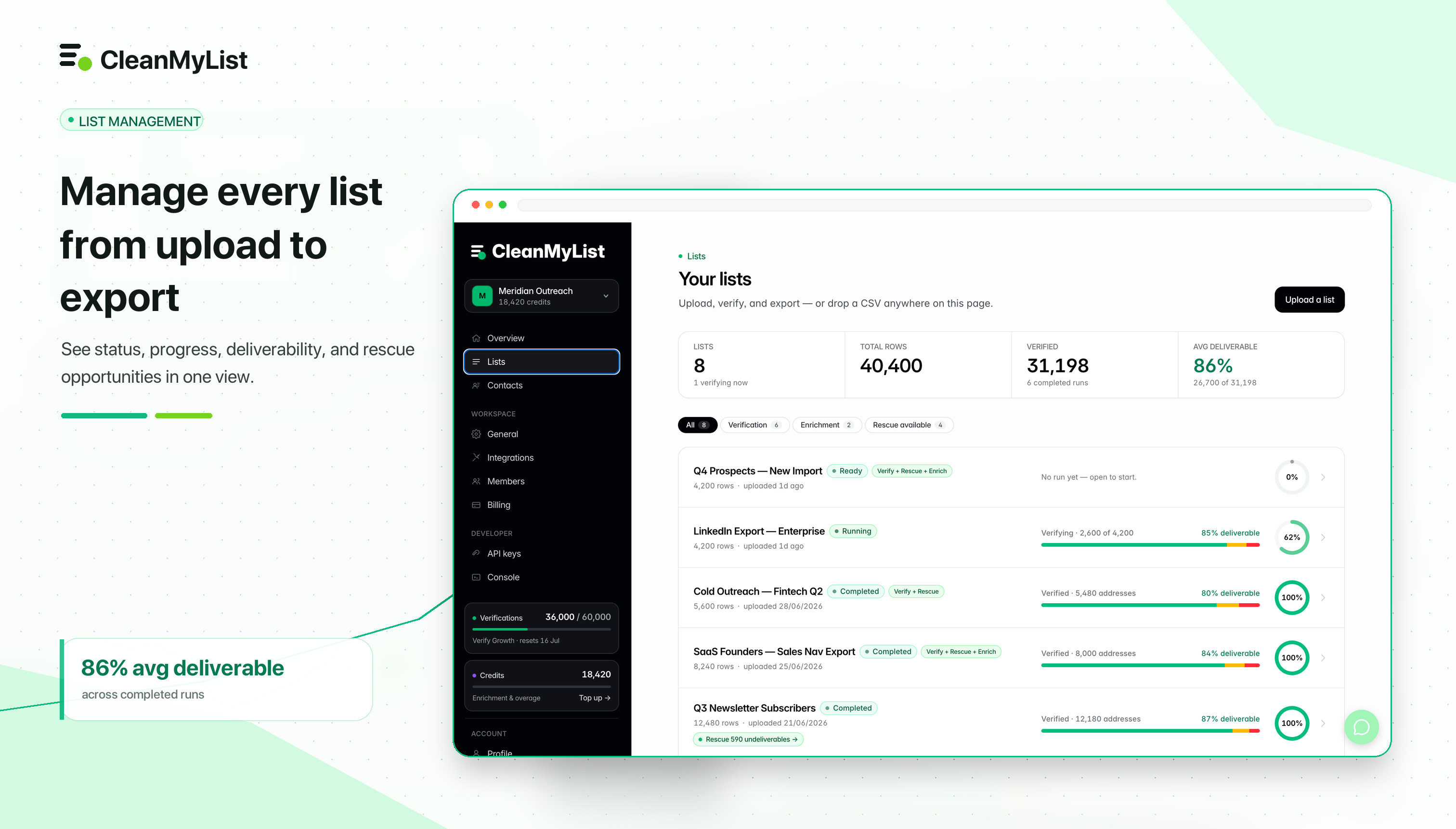 Manage every list from upload to export thumbnail
