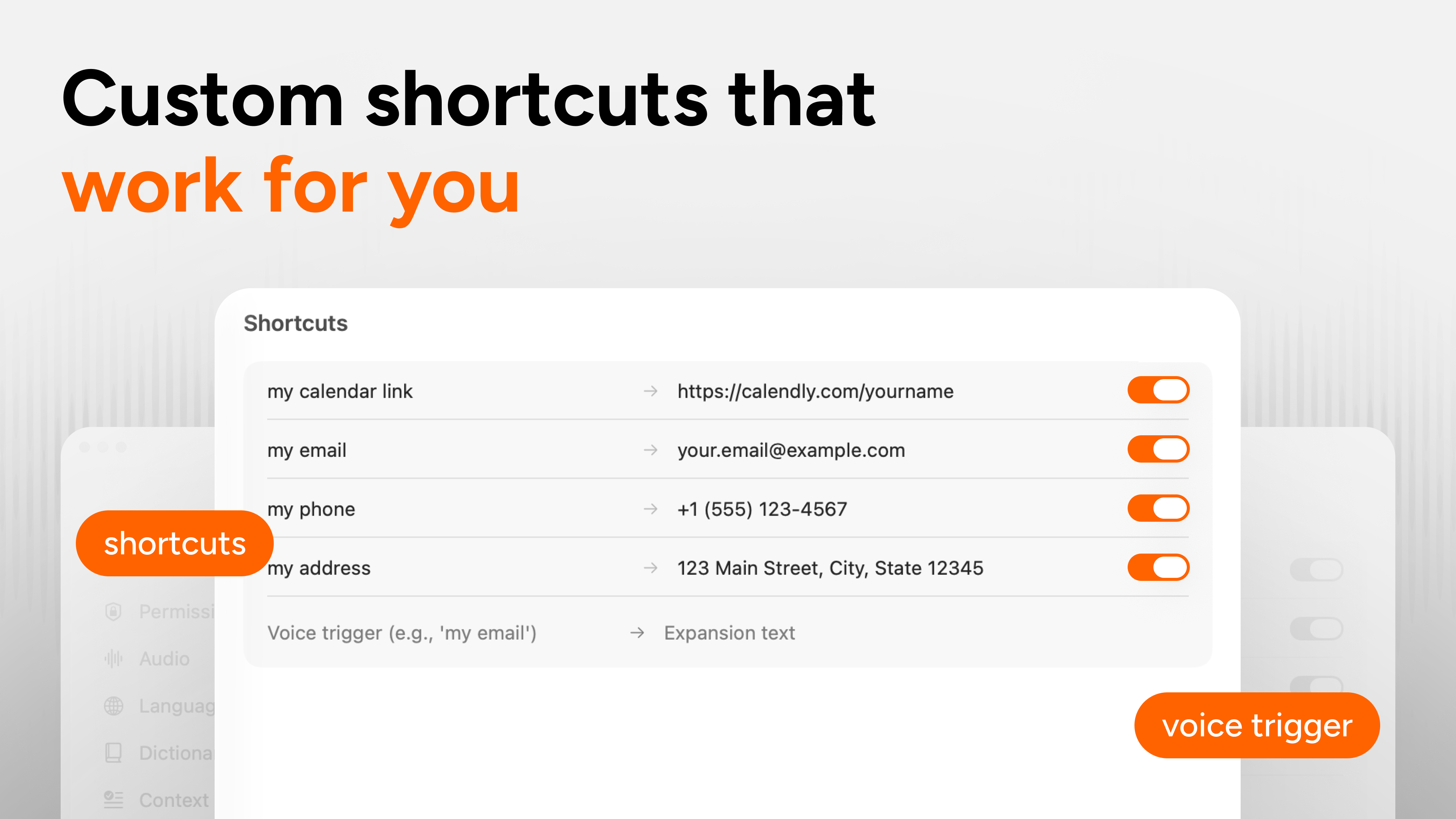 Voice shortcuts panel