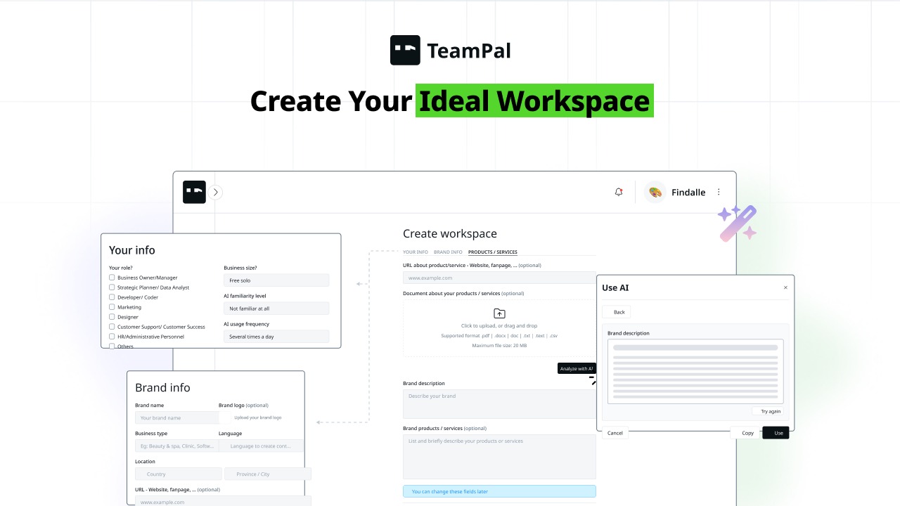 TeamPal workspace creation — upload content and links