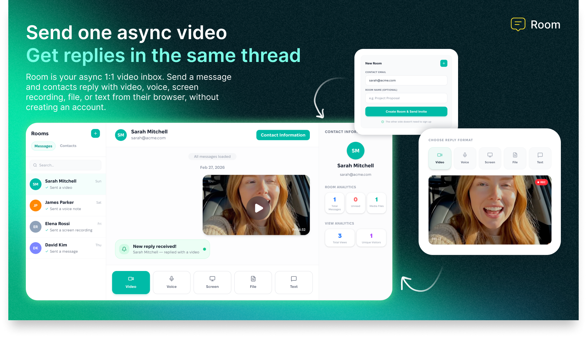 RecRam async video inbox — threaded conversations with no login required