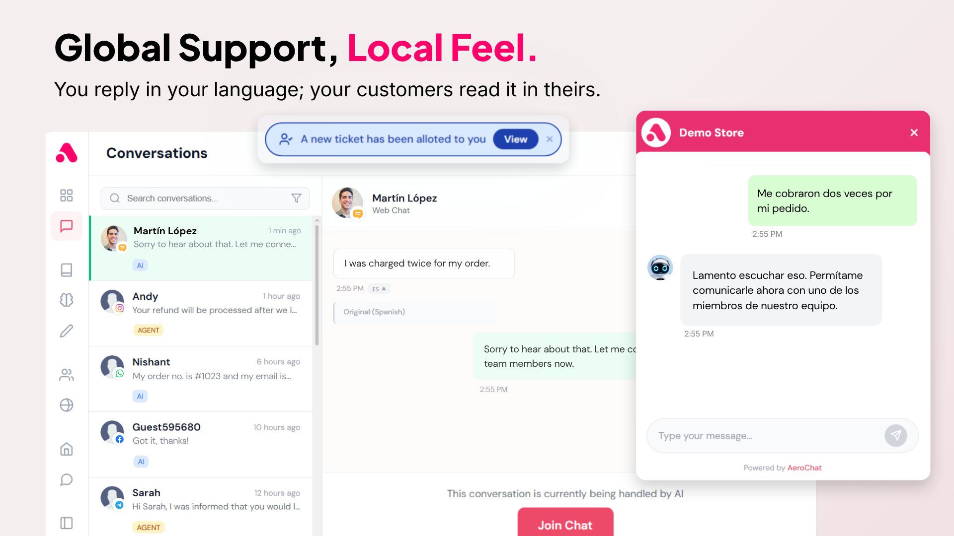 Multilingual chat inbox