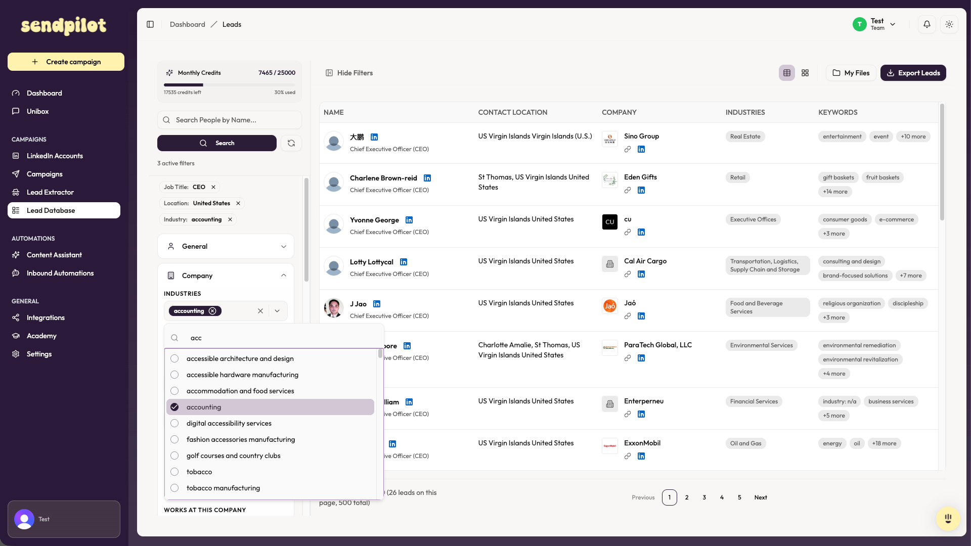 Lead database interface