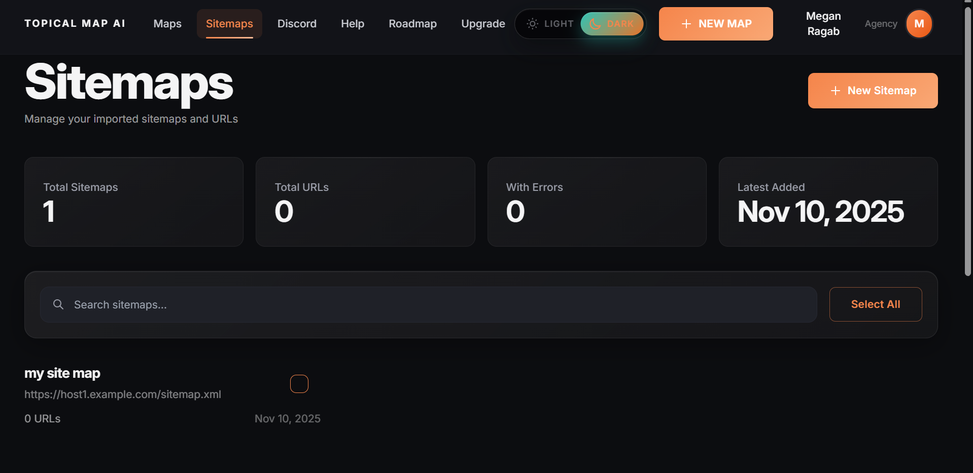 Sitemap import dashboard