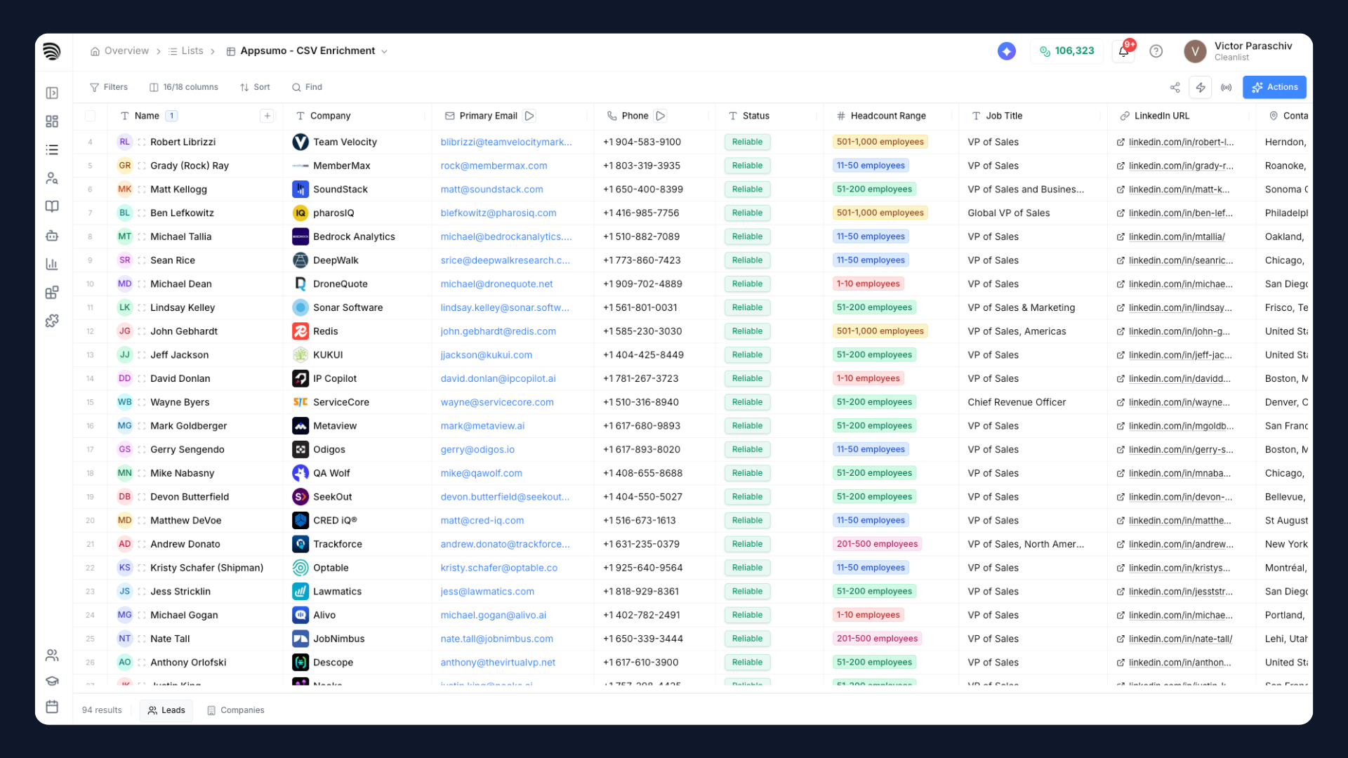 Cleanlist AI data waterfall showing multiple provider results