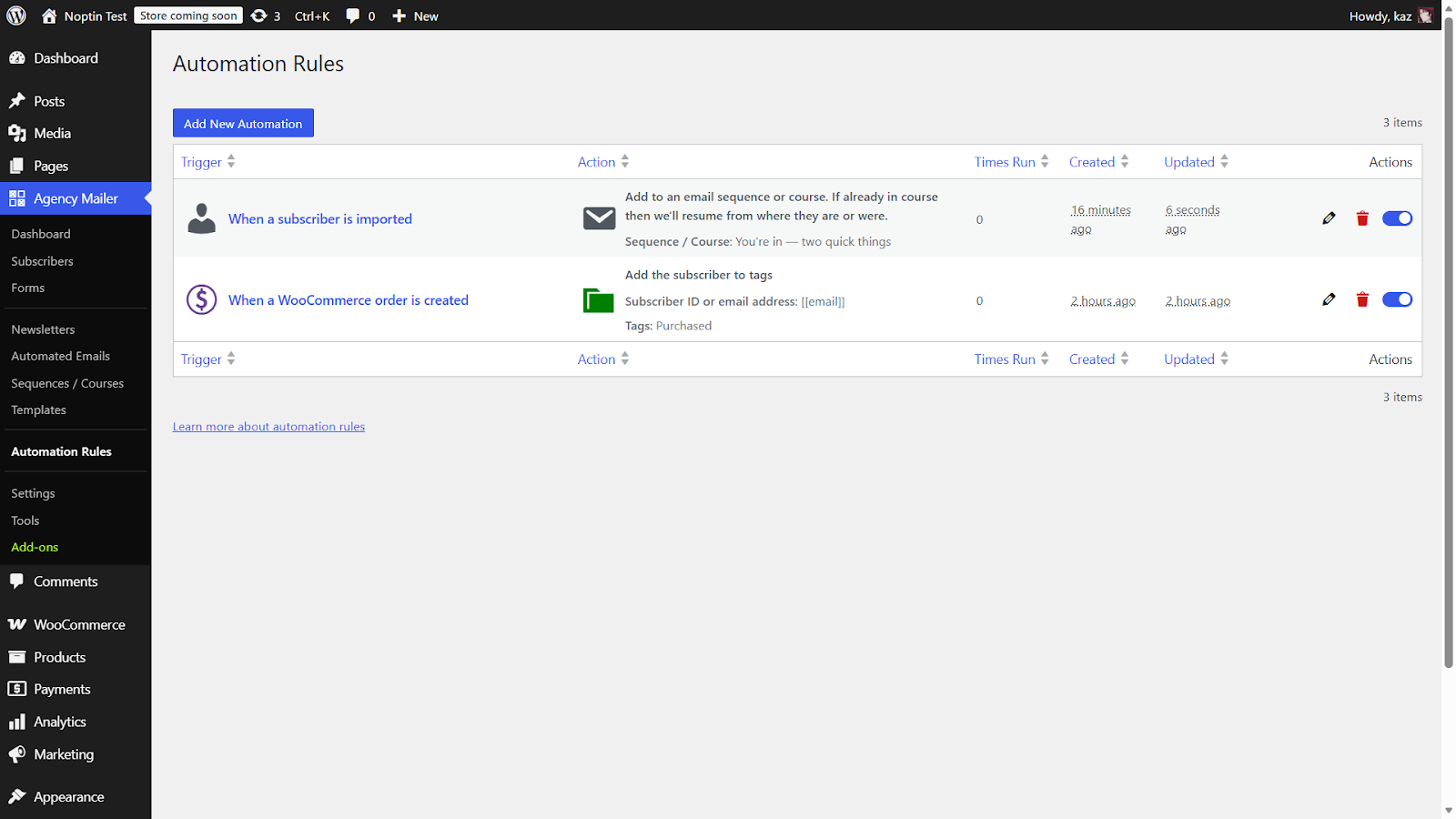 Automation rules interface