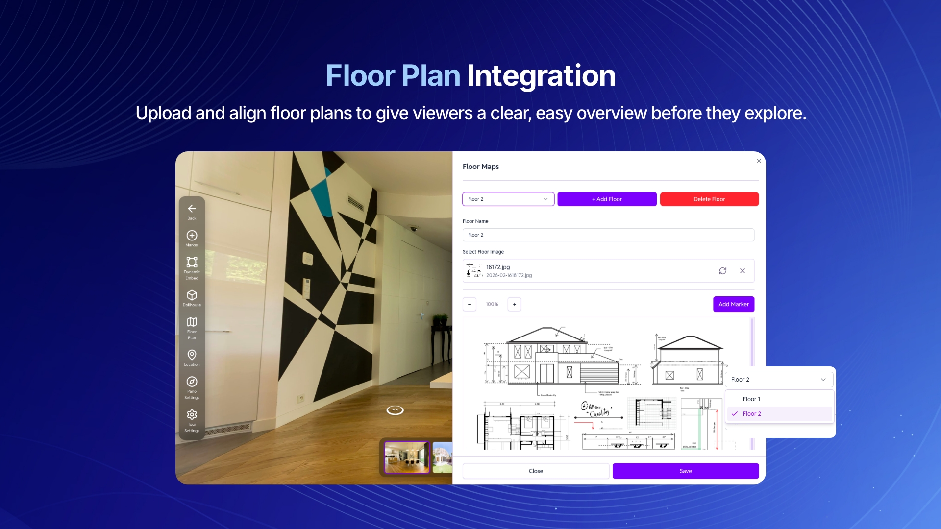 Map spaces with floor plans