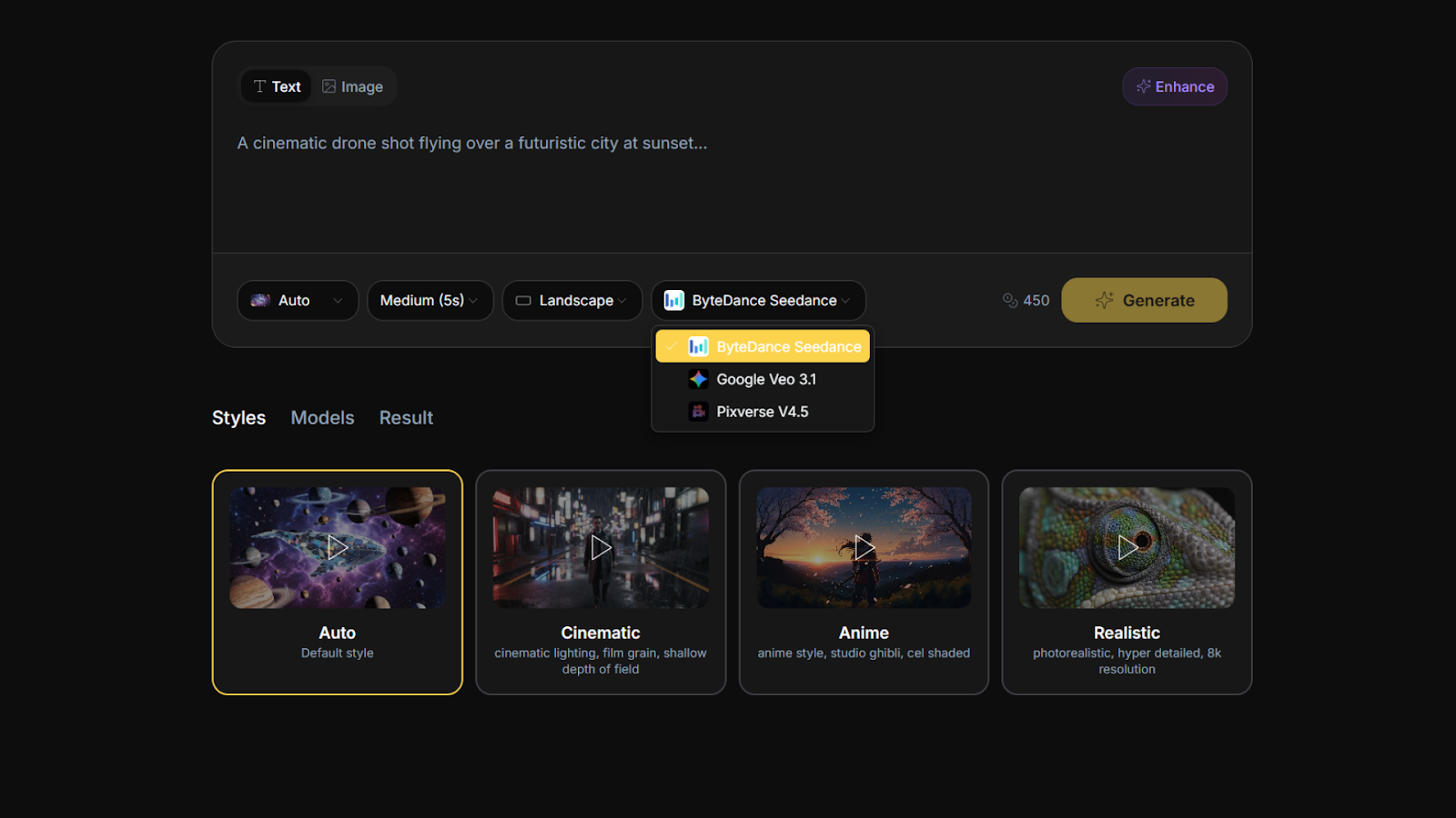 Video generation interface thumbnail
