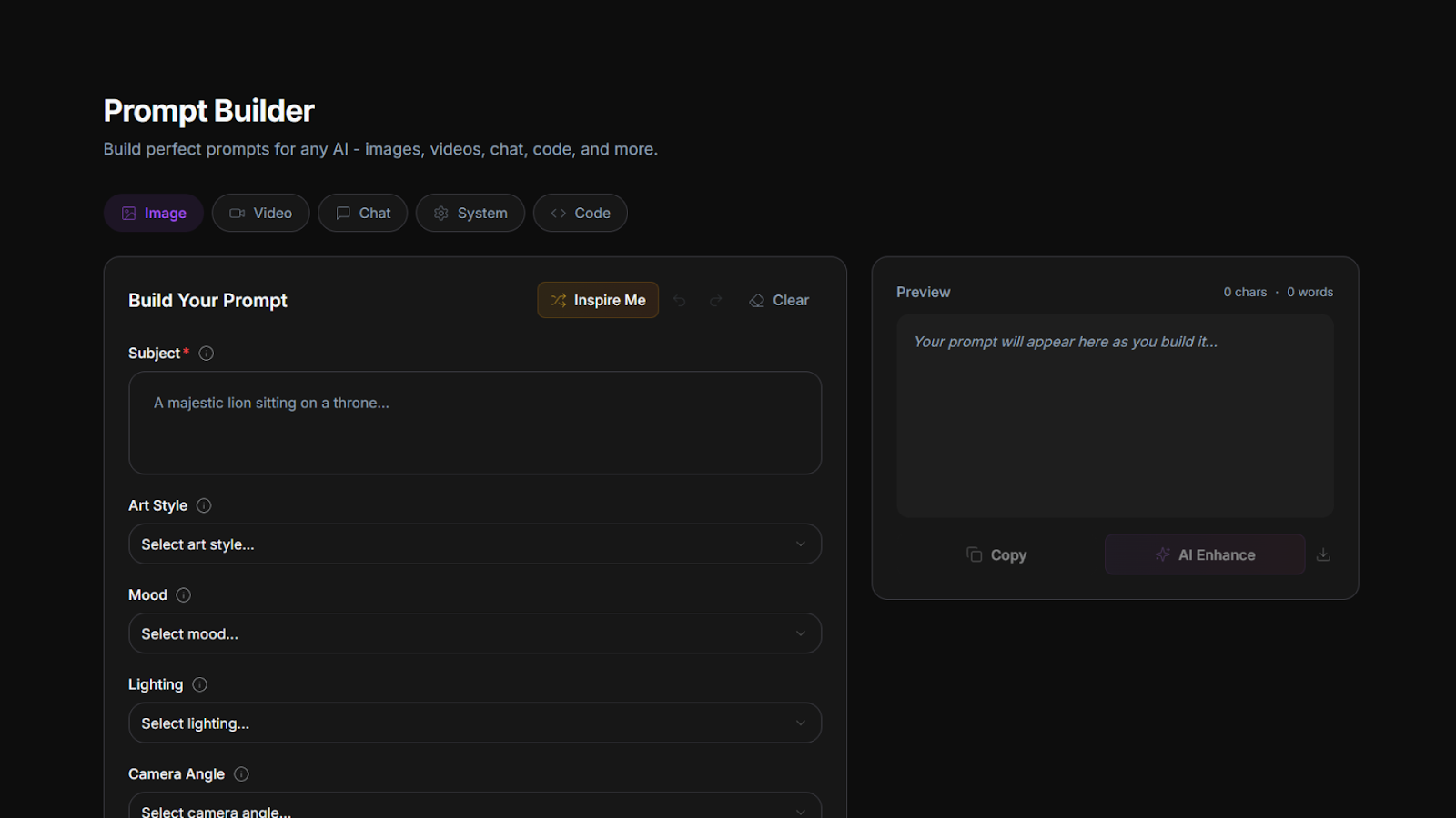 Prompt builder interface thumbnail