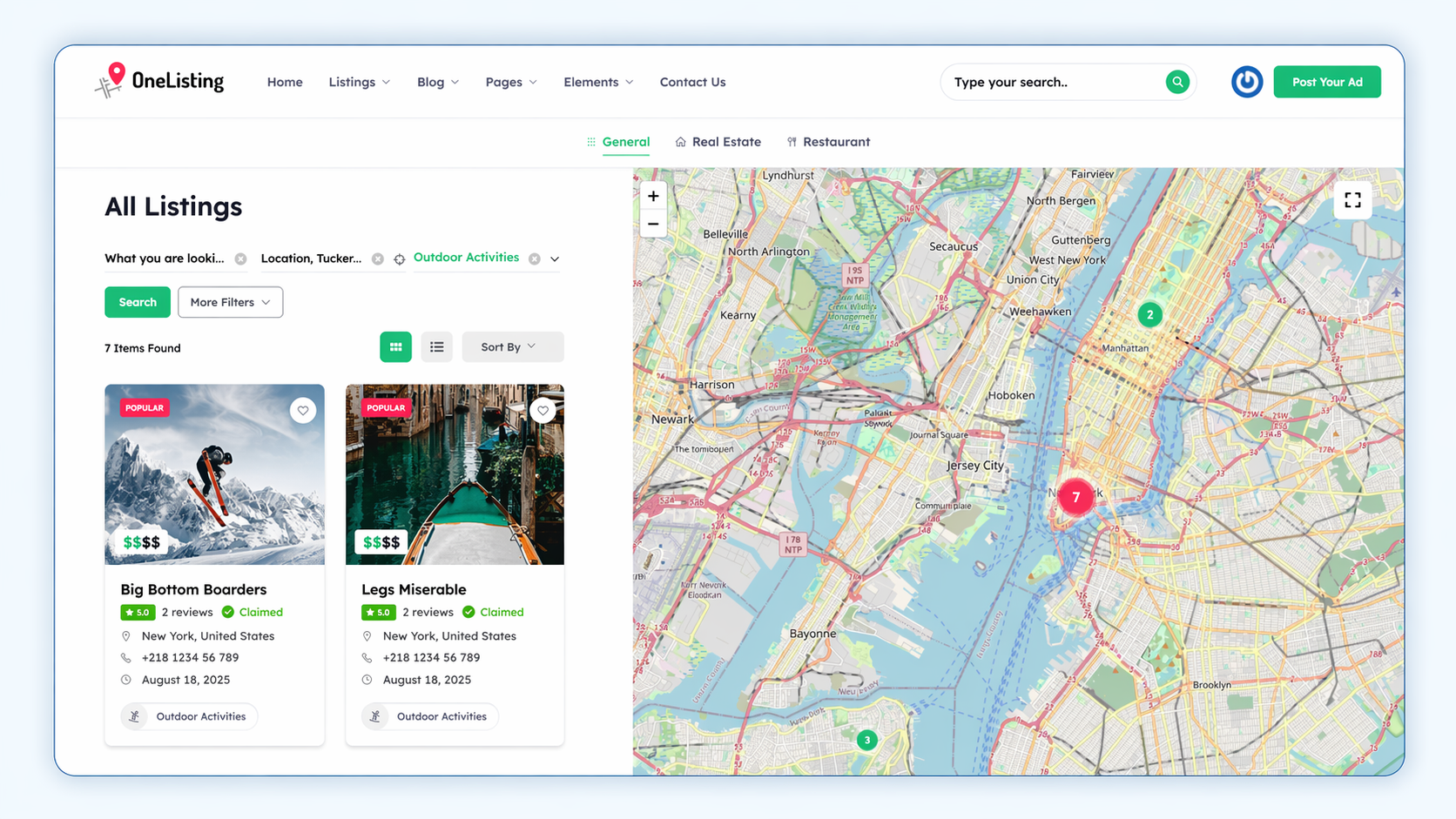 Listings with interactive map