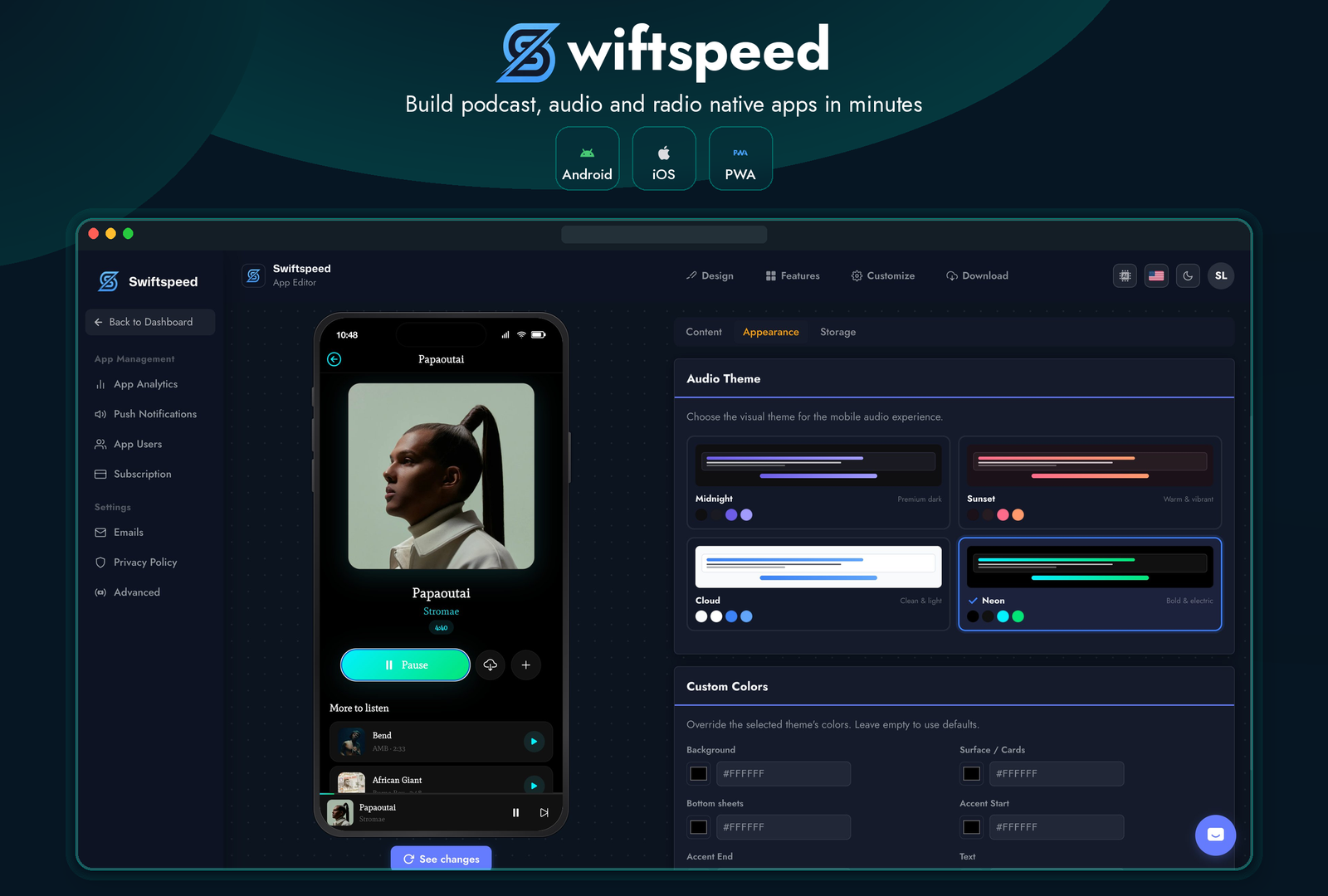 Podcast, audio, and radio apps