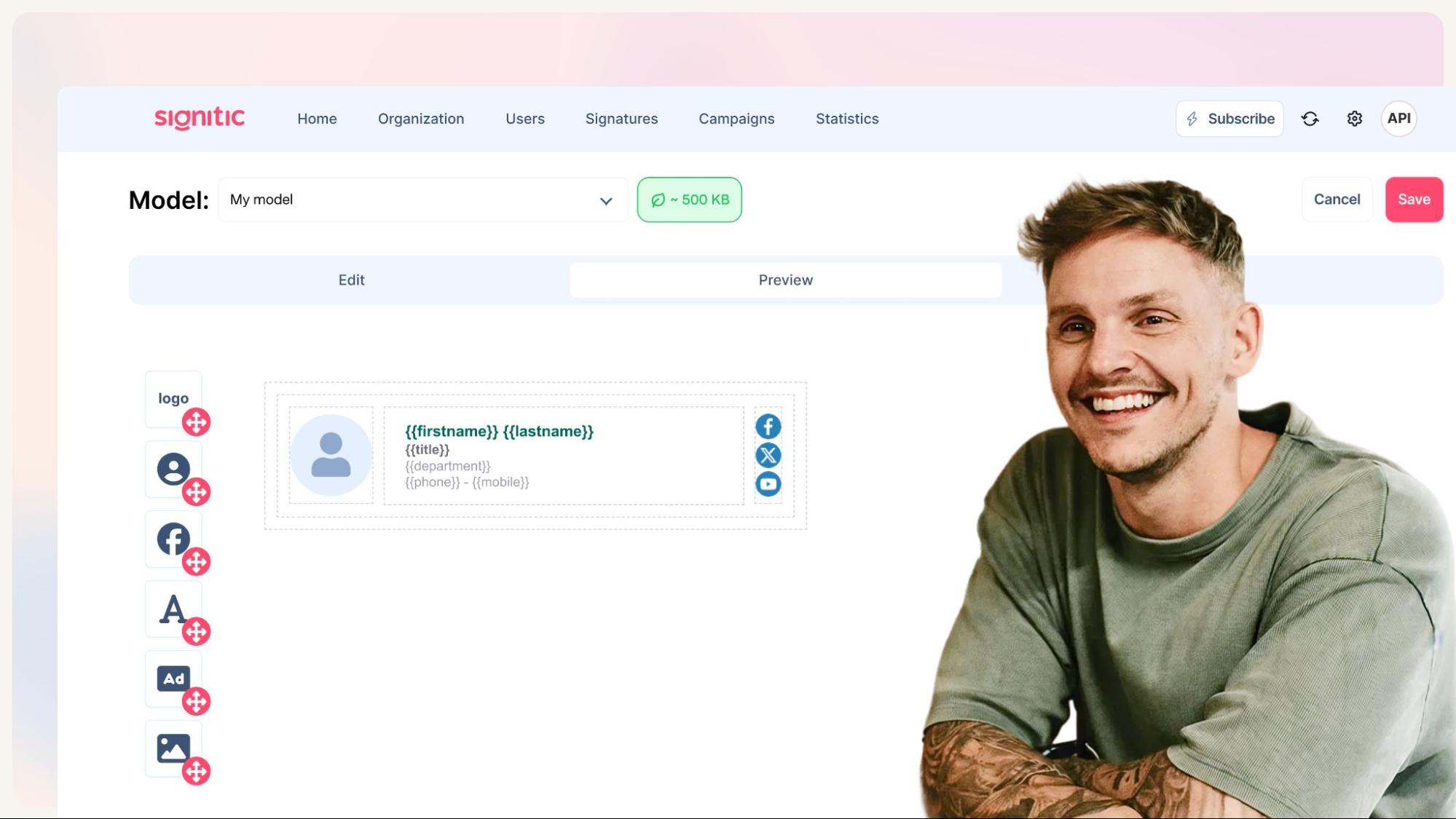 Signature template editor