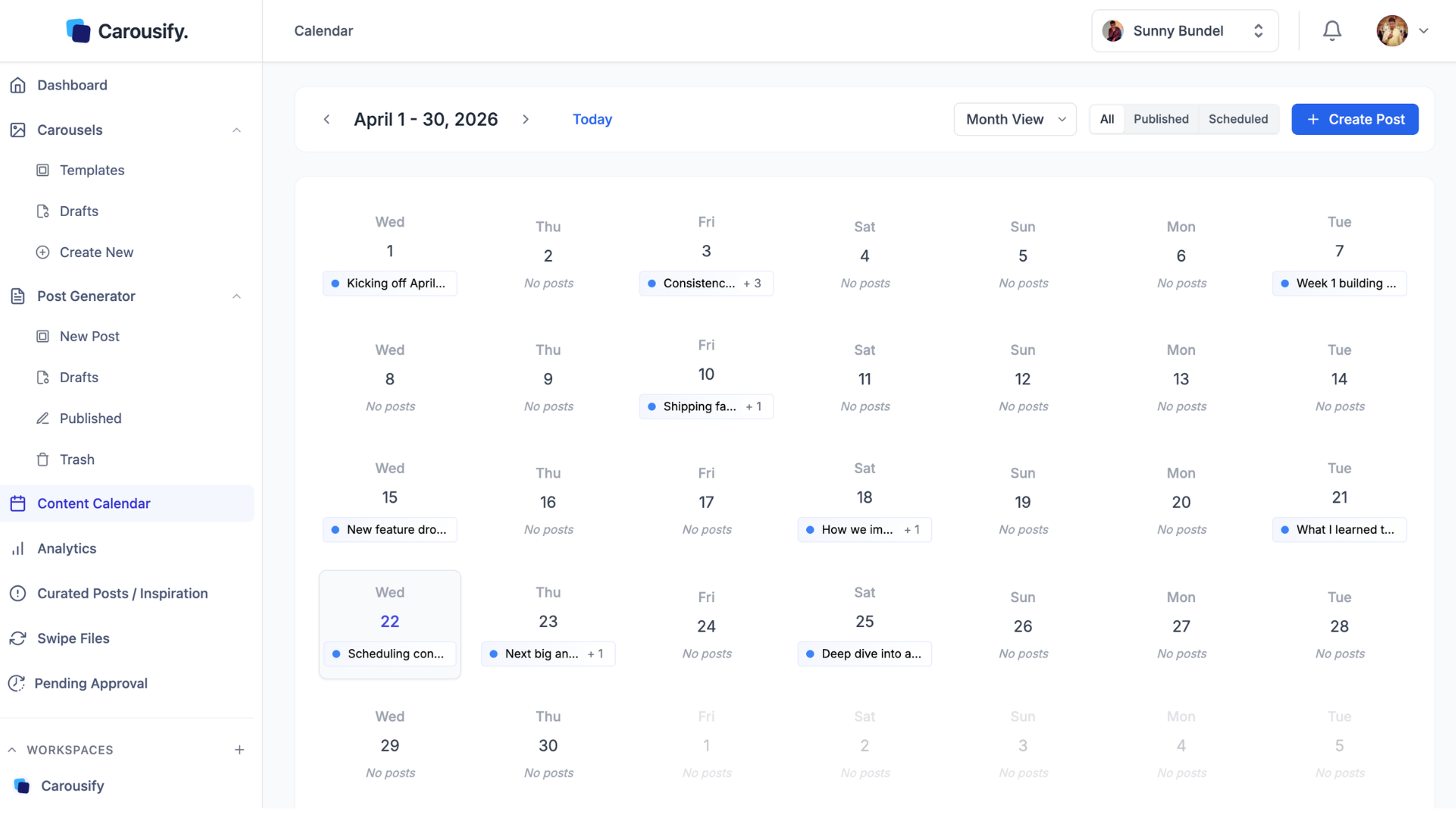 Content calendar view thumbnail