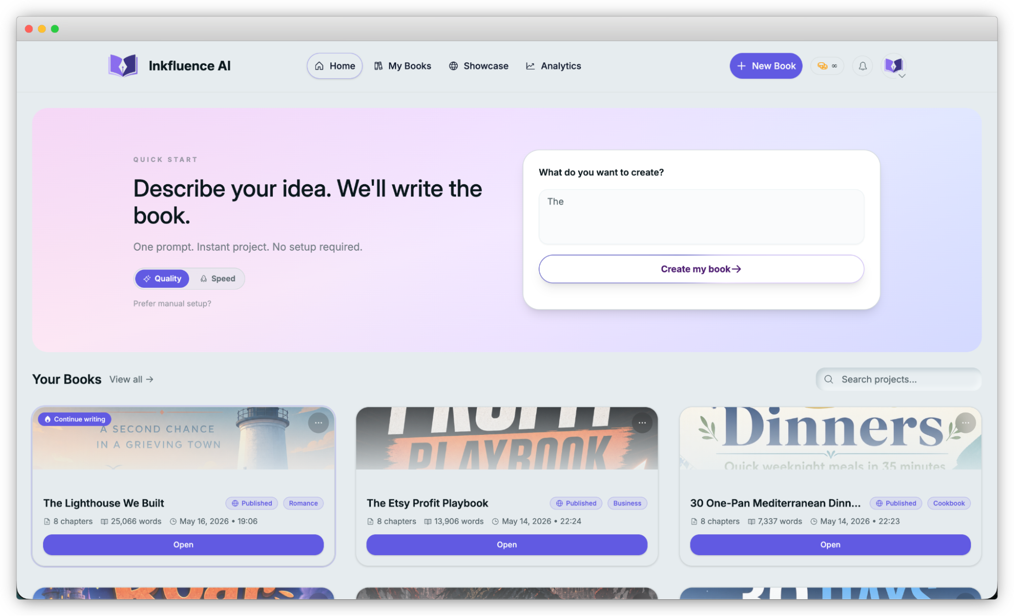Book creation dashboard thumbnail