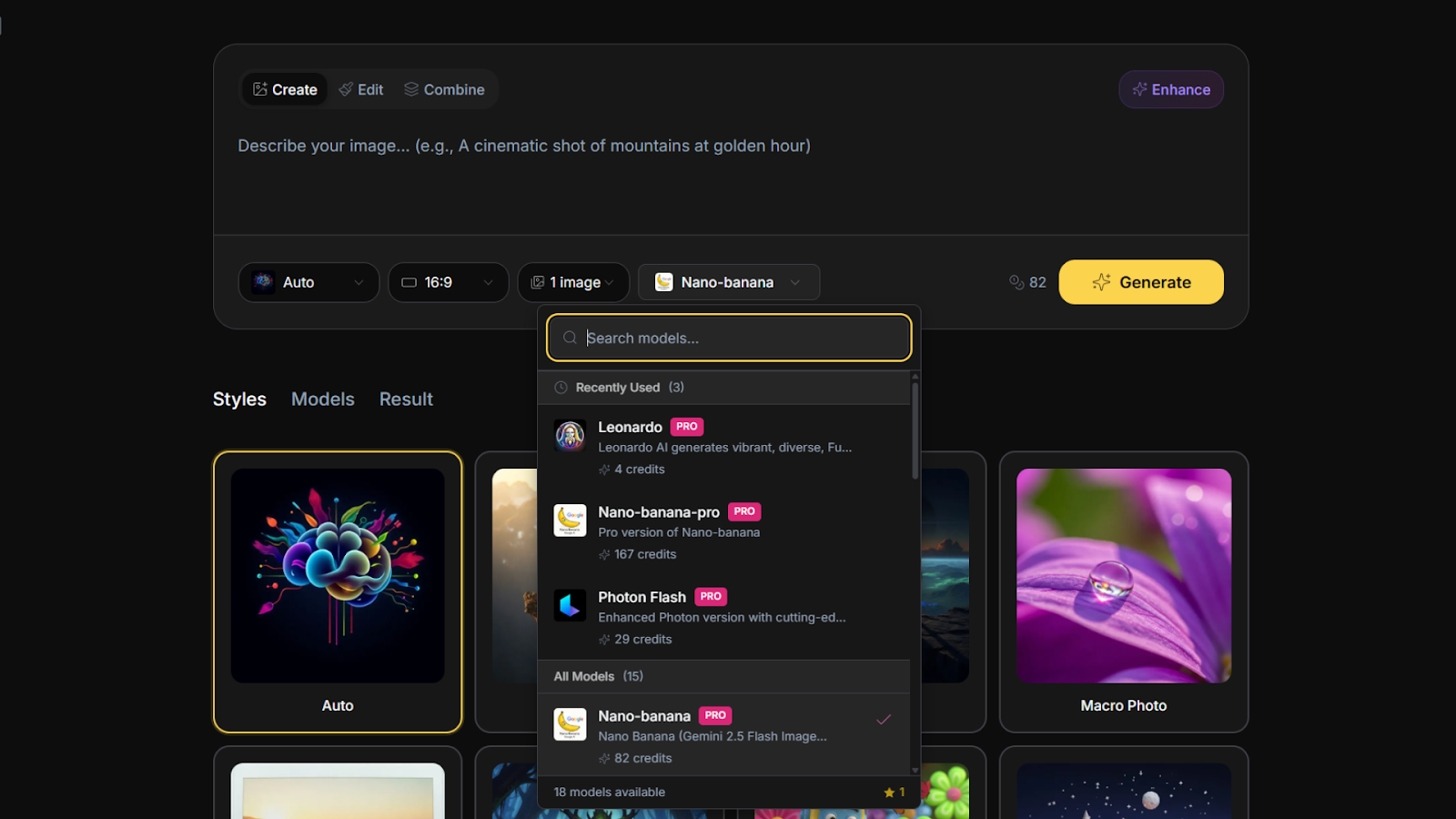 Image generation interface thumbnail