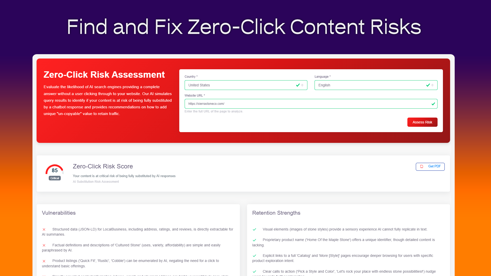 SEOPilot zero-click risk report showing AI visibility analysis and content recommendations. thumbnail